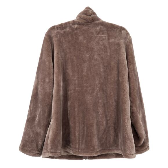 32 Degree Heat Taupe Brown Tan Faux Fur Zip Pockets Teddy Bear Fleece Jacket - Picture 3 of 7